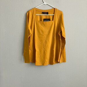 Attitudes by Renee Washed Cotton Long Sleeve Top - Golden (Sz L) a549012